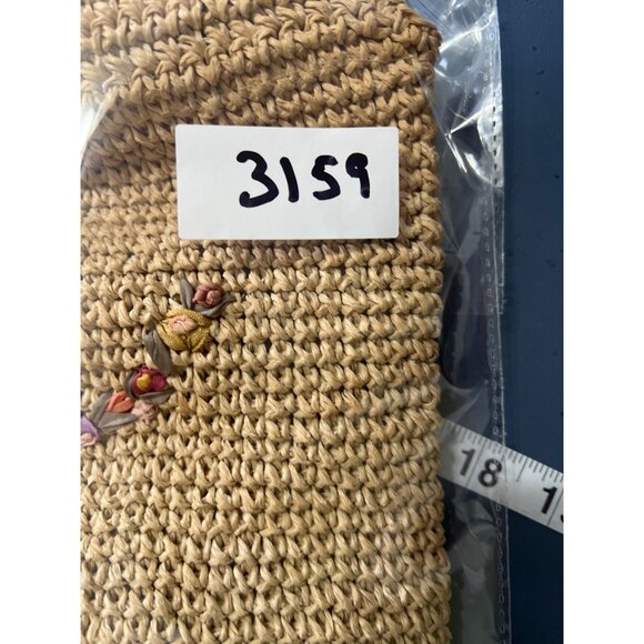 Straw Shoulder Bag Floral Embroidery & Leaf Button Closure Boho Beach Lagenlook - Picture 9 of 9